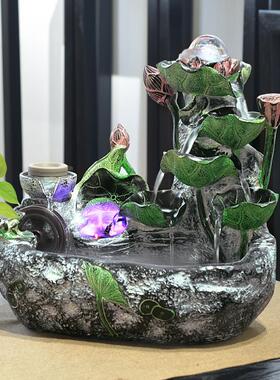 室内假山自动循环流水喷泉小摆件门店桌面水车风水轮摆件装饰礼品