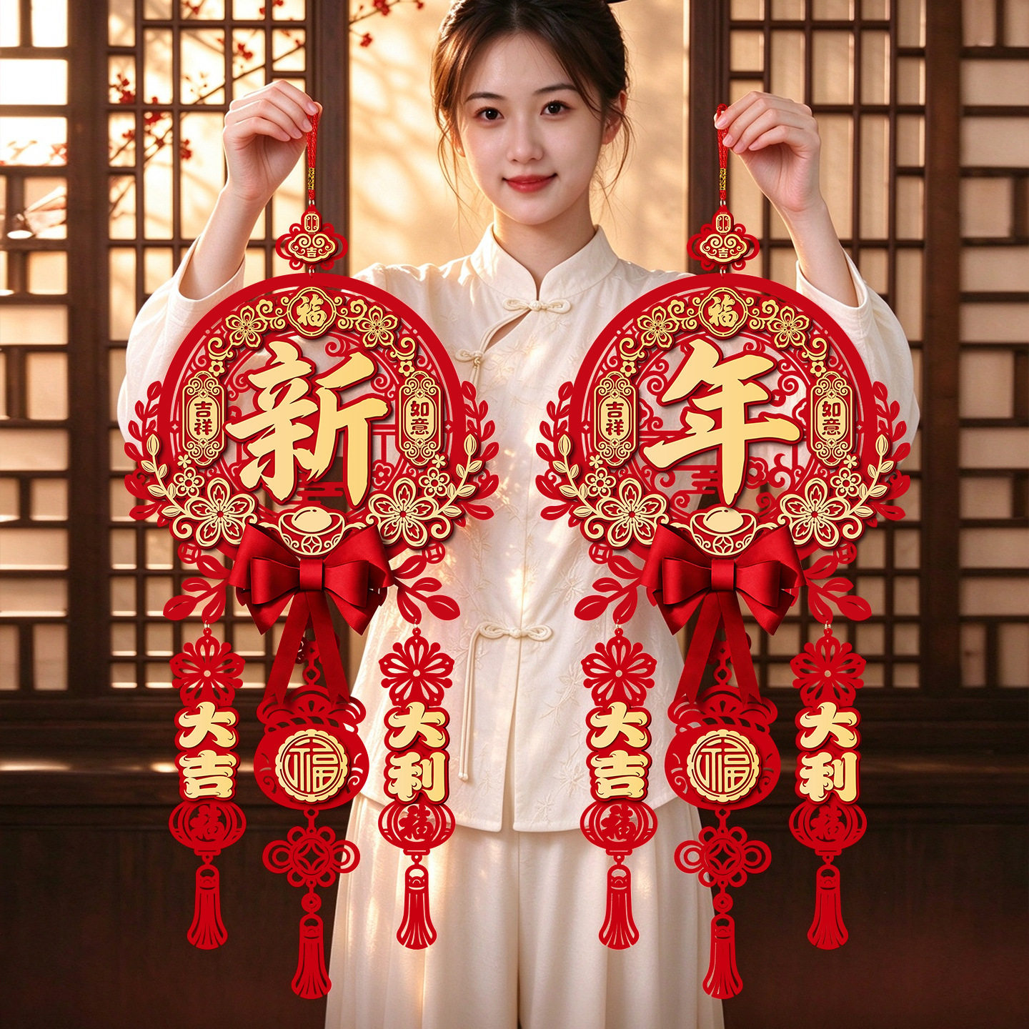 2027元旦新年快乐装饰品氛围布置春节过年福字挂件羊年喜庆门挂饰