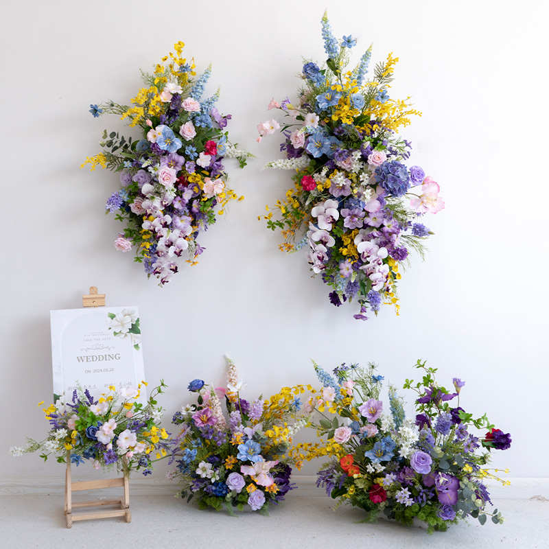 壁挂装饰紫色仿真花艺 婚礼喜宴活动仪式KT板墙壁布置点花地排花