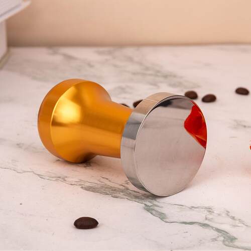 金色实心压粉器咖啡手柄51/53/58mm不锈钢平底布粉器咖啡店压粉锤