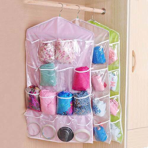 Transparent 16-Grid Hanging Storage Bag for Home Use, Closet
