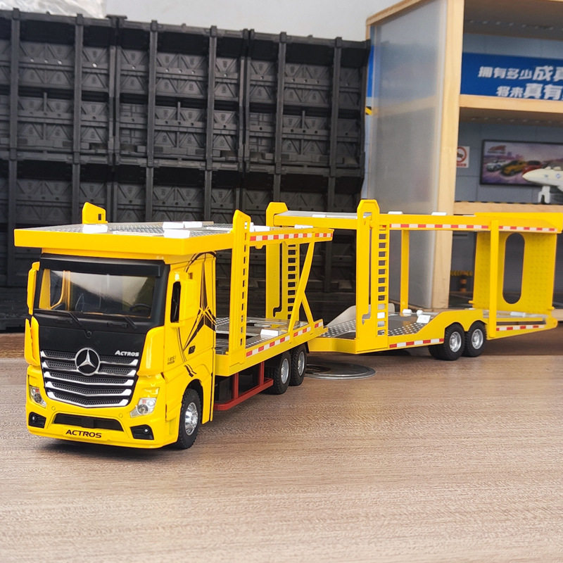 本治双层拖车模型双节拖挂卡车运输车轿运车清障卡车盒装