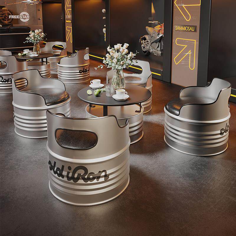 旧铁坊工业风油桶桌椅咖啡厅机车俱乐部酒吧休息洽谈卡座沙发组合