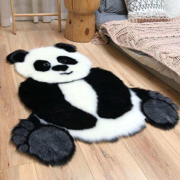 熊猫仿动物毛家居地毯卧室客厅书房防滑加厚水洗毛绒地垫静音