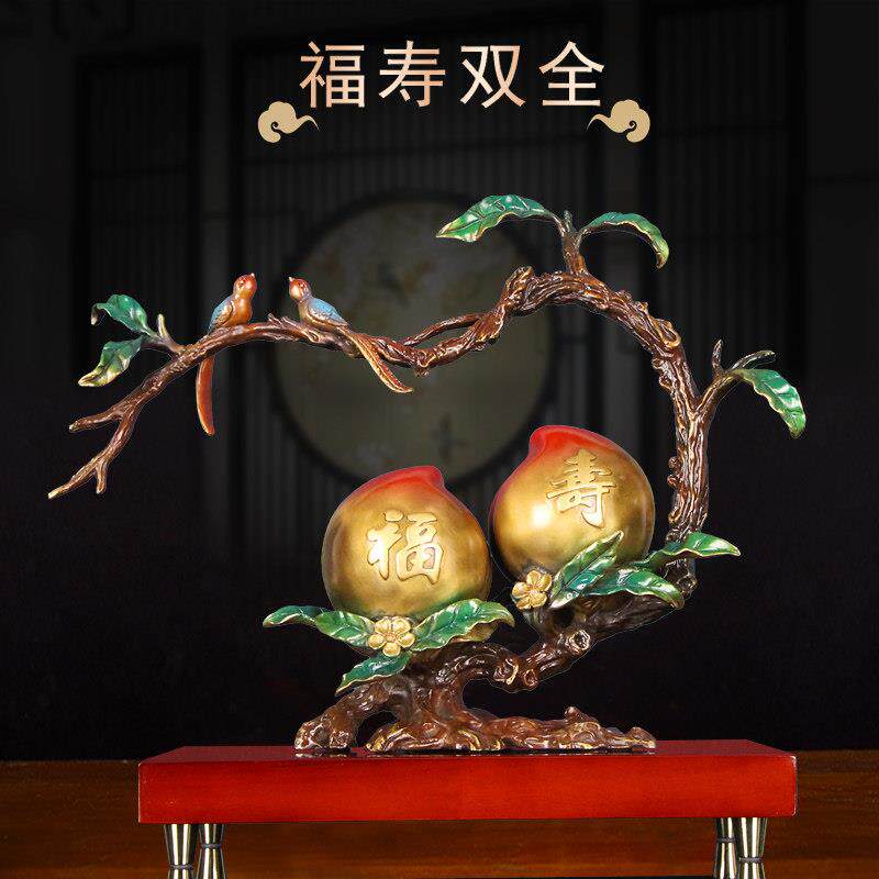 纯铜福寿双全寿桃铜摆件客厅玄关装饰送老人长辈领导祝寿贺寿礼物