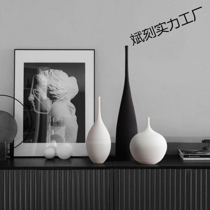 中国风高档拉丝北欧陶瓷花瓶客厅玄关柜家居饰品摆件简约