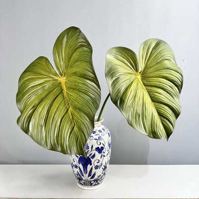 大型手感龟背叶龟背竹蔓绿绒仿真叶子绿植造景美拉德色系家居装饰