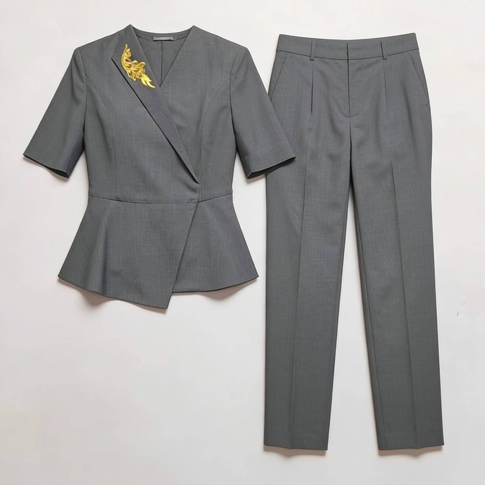老凤祥工作服夏季新款珠宝店工装女短袖灰色职业套装上班服裤子