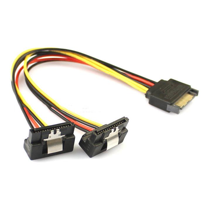 SATA 15Pin硬盘连接线 SATA一公转二母电源线 一分二弯头带弹片