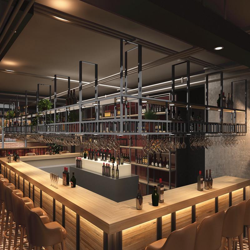 loft工业风酒吧吧台吊架展示红酒架复古收银台餐厅吊柜悬挂酒杯架
