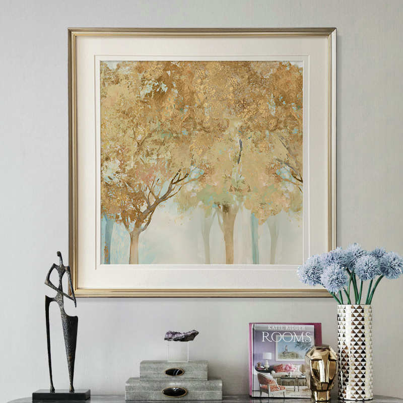 现代北欧客厅装饰画简约美式餐厅画田园植物花卉树林图片