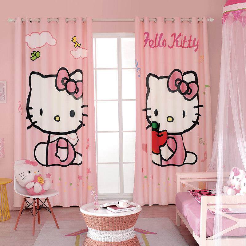 韩式儿童房粉色窗帘女孩卧室飘窗公主风卡通遮光隔热防晒窗帘定制
