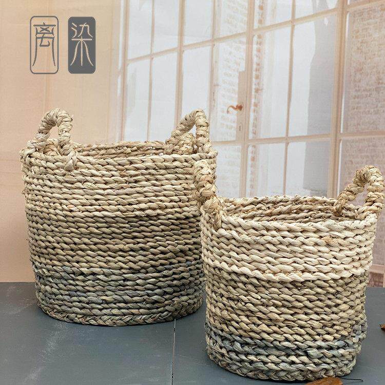 北欧藤编草编脏衣服收纳筐脏衣篮脏衣篓手工编织储物洗衣篮子花篮