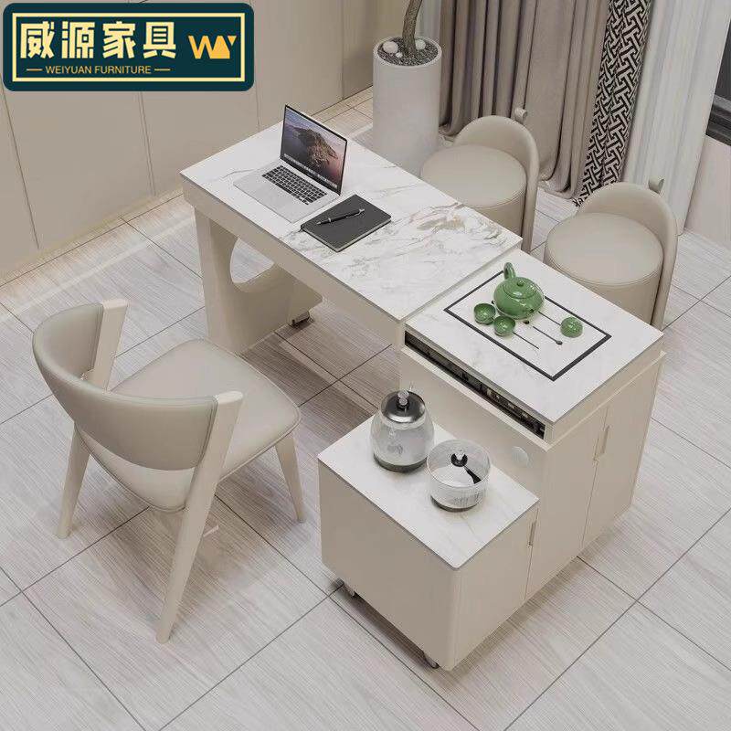 可移动伸缩旋转茶车轻奢烧水壶一体阳台家用小户型岩板茶桌椅组合