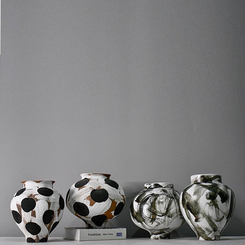 设计师款大口花器现代美式风格茶室民宿陶瓷摆件窗台桌面水培花插