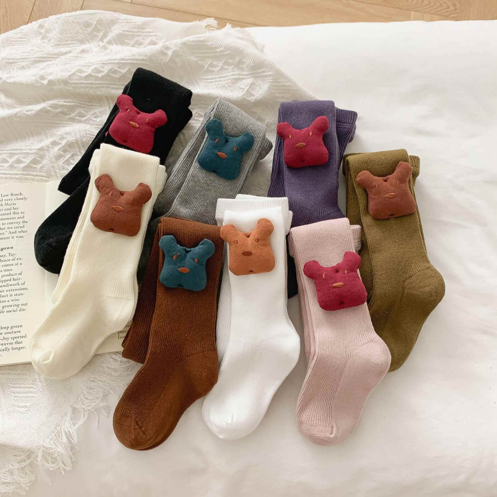 2025春秋新款A类棉儿童打底裤女童连裤袜竖条连袜LOVE熊ST026