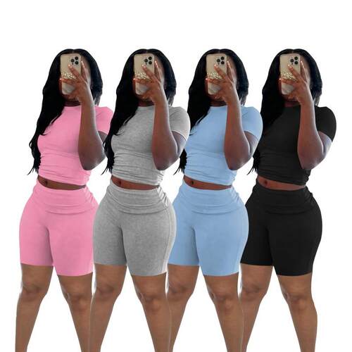 Women's summer short sleeved flip up shorts