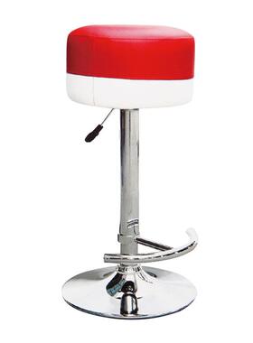 休闲凳子时尚吧台凳客厅椅带软包坐垫红白色皮质圆柱凳安吉椅盟