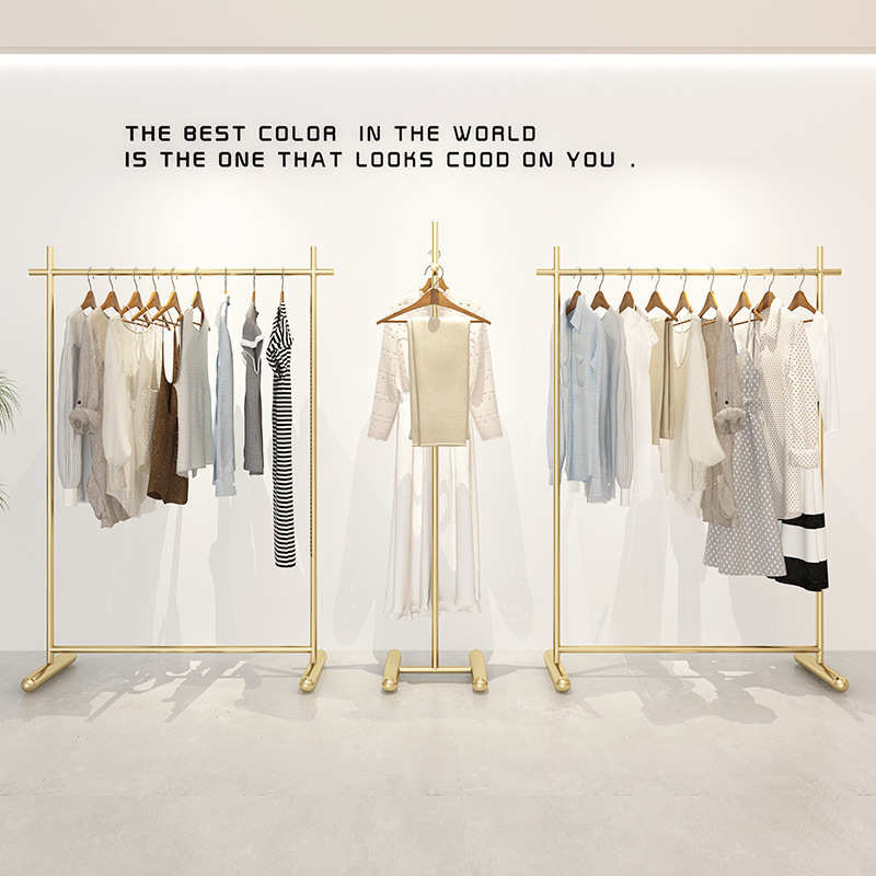 服装店展示架落地式女装店挂衣架货架侧挂衣服架子店铺陈列架金色