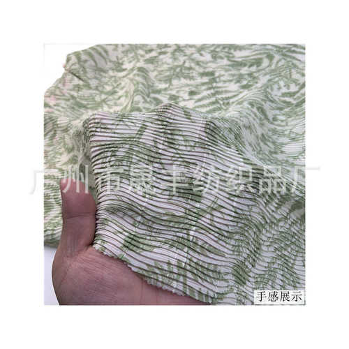 秋季新品全涤横压压褶肌理花卉印花ins修身百褶裙蓬蓬裙长裙面料