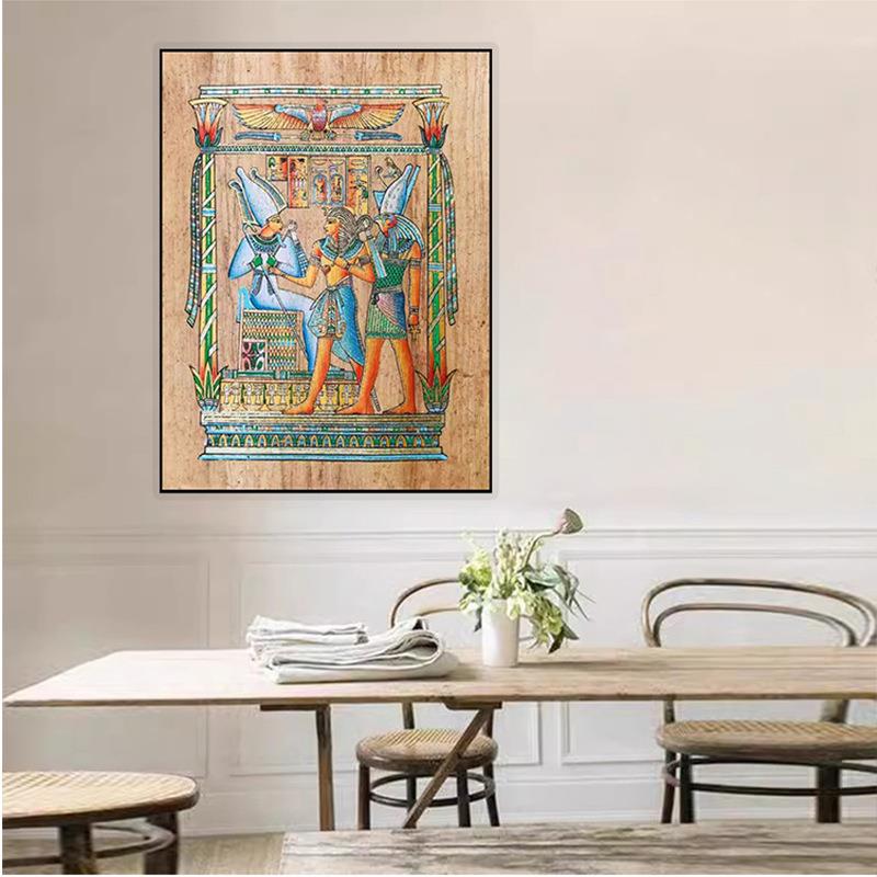 埃及进口系列莎草画家居装饰画法老与哈索尔伊西斯酒店民宿挂画