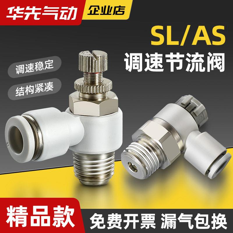 SL节流阀SMC型4-M5调速阀AS6-01分万向调压气动气缸推压锁定接头