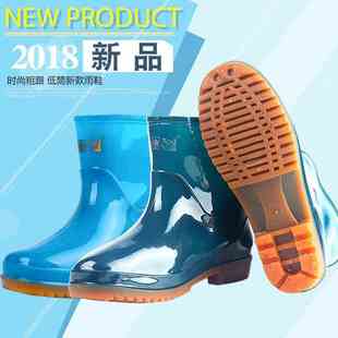 低筒雨靴蓝色绿色防滑牛筋低帮雨鞋 工作水鞋 女式 新款