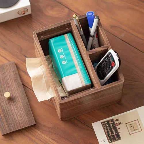 木质-MH-B013抽黑胡桃木面整收理多功能纳盒家用客厅创意桌分格实