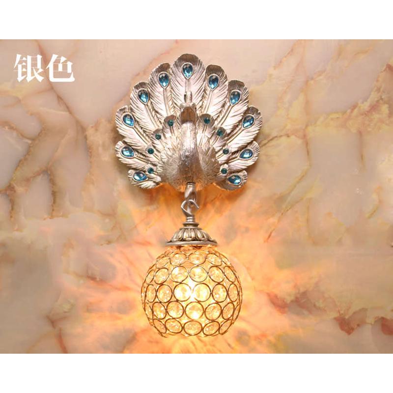 欧式卧室壁灯儿童房客厅背景墙灯创意孔雀装饰楼梯玄关门口床头灯