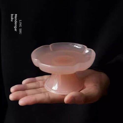 玉璃果冻花边高脚点心盘中式粉色茶点盘首饰托盘碟子干泡壶承
