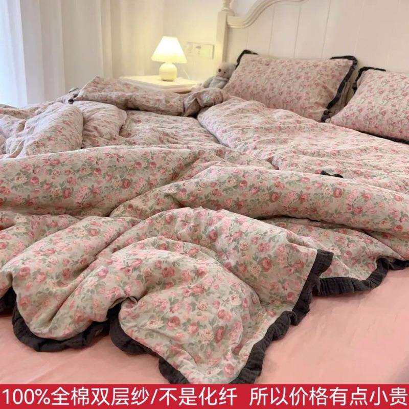 睡在云朵里~母婴100纯棉双层纱四件套 全棉纱布超柔软透气三件套