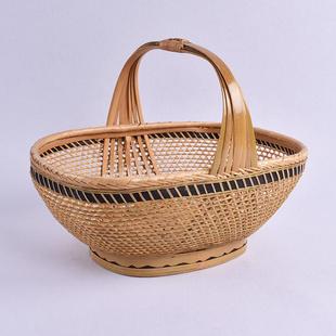 1VPR竹编竹篮手提篮子手工水果菜篮鸡蛋篮厨房收纳筐家用购物篮竹