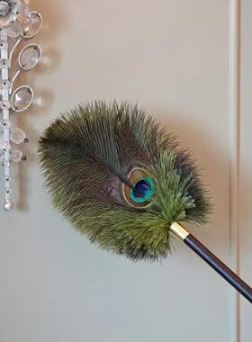 孔雀鸵鸟毛防静电不掉毛胡桃木色手柄除尘掸子家用高档装饰SH2