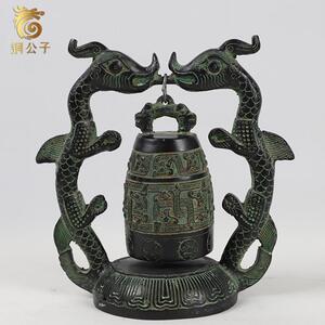 双龙钟仿古青铜器工艺品桌面书房摆件古风影视拍摄道具警钟长鸣