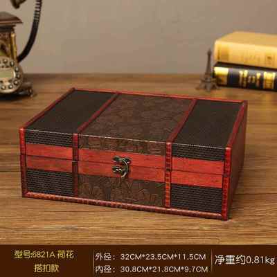 高档复古收纳盒书信盒家用带锁饰木储盒子首证文件件木质隐私密码
