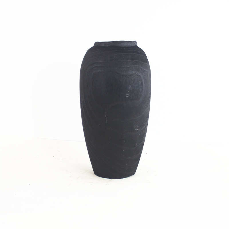厂家销售侘寂风黑色碳化家居民宿客厅实木装饰品花瓶摆件拍摄道具