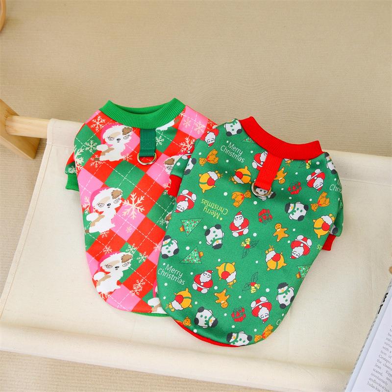 宠物卫衣秋冬季新款圣诞节厚版牛奶丝复合面料可牵引狗狗卫衣