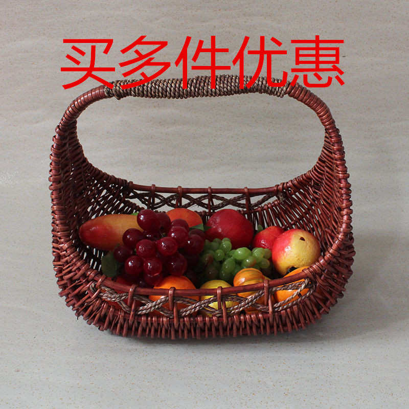 柳编水果篮手提藤编圆形采摘篮礼品篮道具购物篮礼品篮藤编包装篮