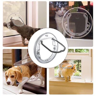 4 Locking Way Round Cat Flap Pets Dog Door Window Gate Kitte