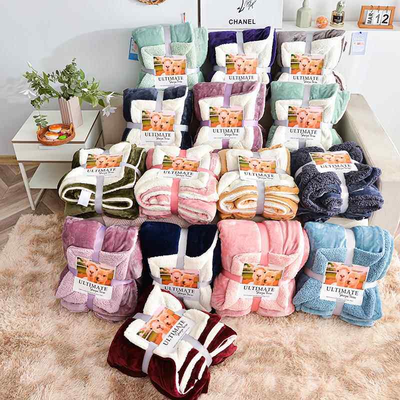 跨境双层羊羔绒毛毯纯色加厚休闲复合毯法莱绒秋冬季外贸毯子