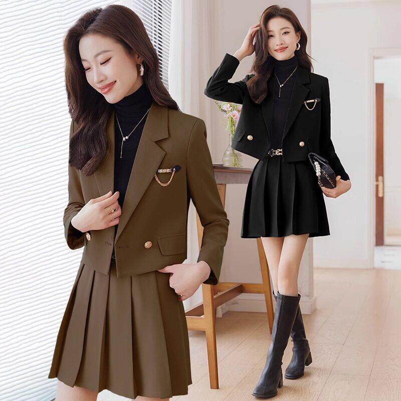 咖色西装外套女小个子短款春秋新款时尚气质高级感休闲小西服套装