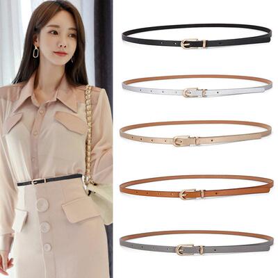 Women Faux Leather Thin Belts Adjustable Waist Belt Alloy Pi