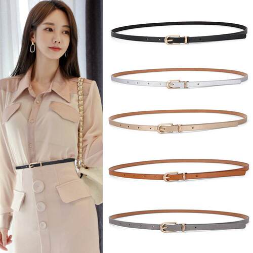 Women Faux Leather Thin Belts Adjustable Waist Belt Alloy Pi