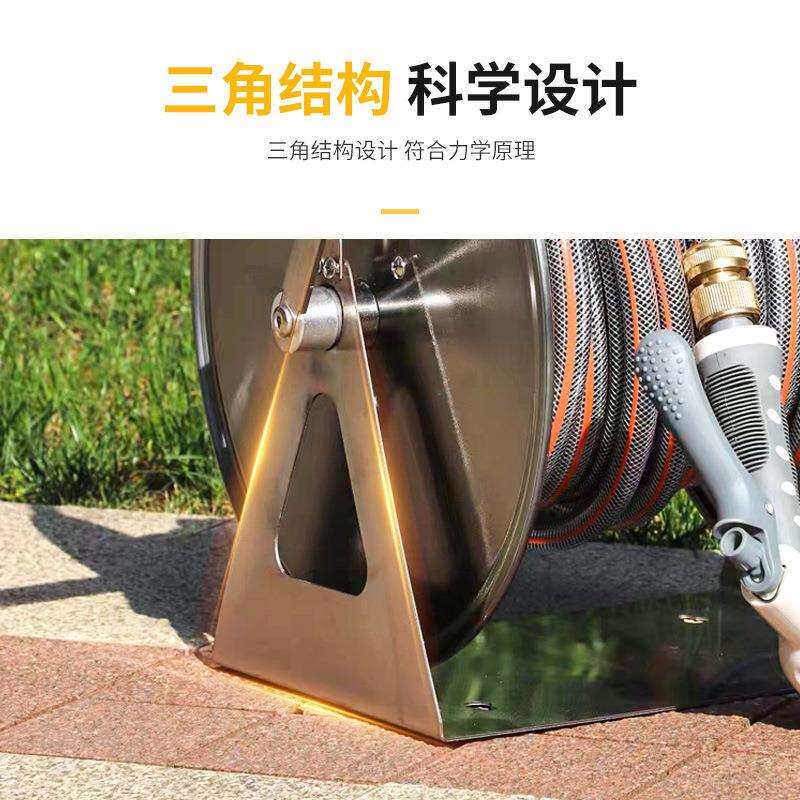 跨境不锈钢浇花洗车水管收纳架挂式自动卷管器农家用水管绕管车架