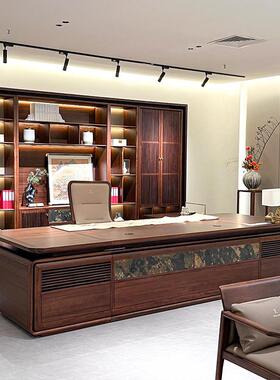 新中式全实木老板桌中古风办公桌侧桌边柜高级董事长总裁桌大班台