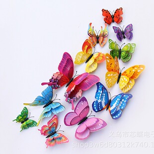 墙面挂饰装 饰品挂件免打孔d立体仿真蝴蝶电视墙贴卧室贴画冰箱贴