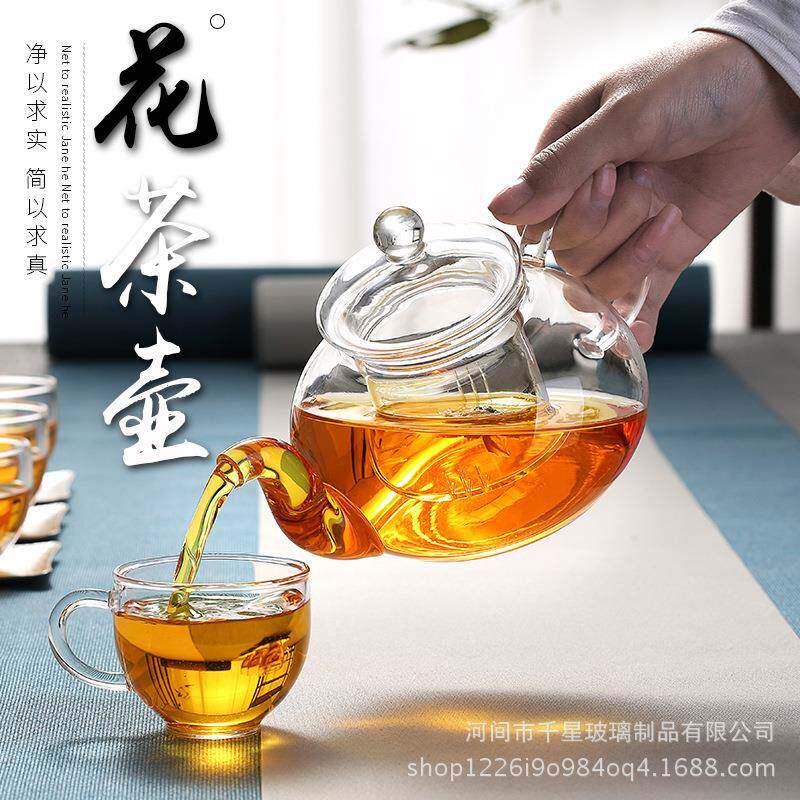 侧把可加热耐温花茶壶透明家用煮茶泡茶壶加厚硼硅玻璃茶壶