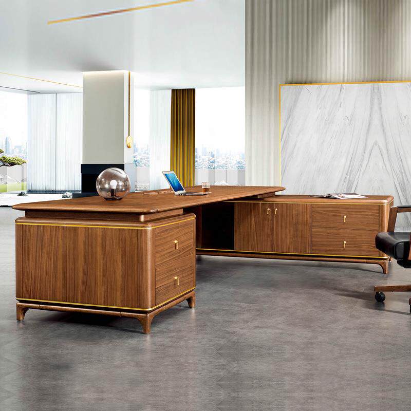 新中式实木老板桌办公桌大气总裁桌简约现代大班台中国风办公家具
