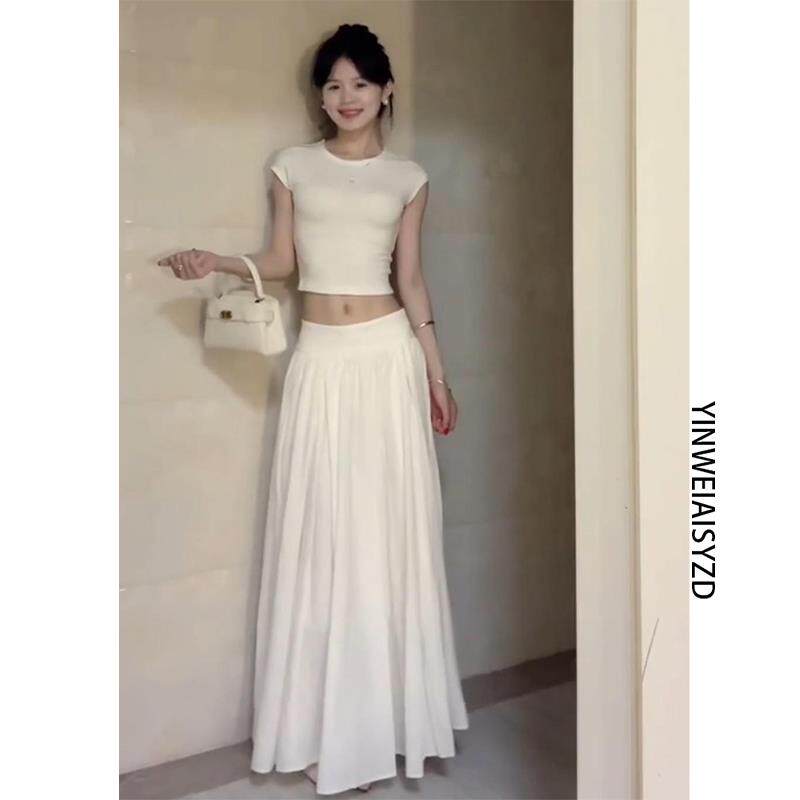 175高个子加长法式白色半身裙女2025夏季新款显瘦百搭垂感A字长裙