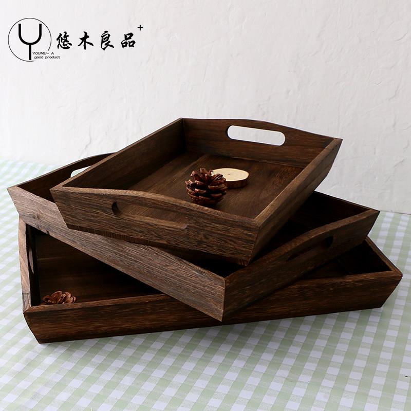 日式梯形烧桐木茶盘托盘酒店拍摄果盘点心盘餐盘咖啡厅果盘实木盘
